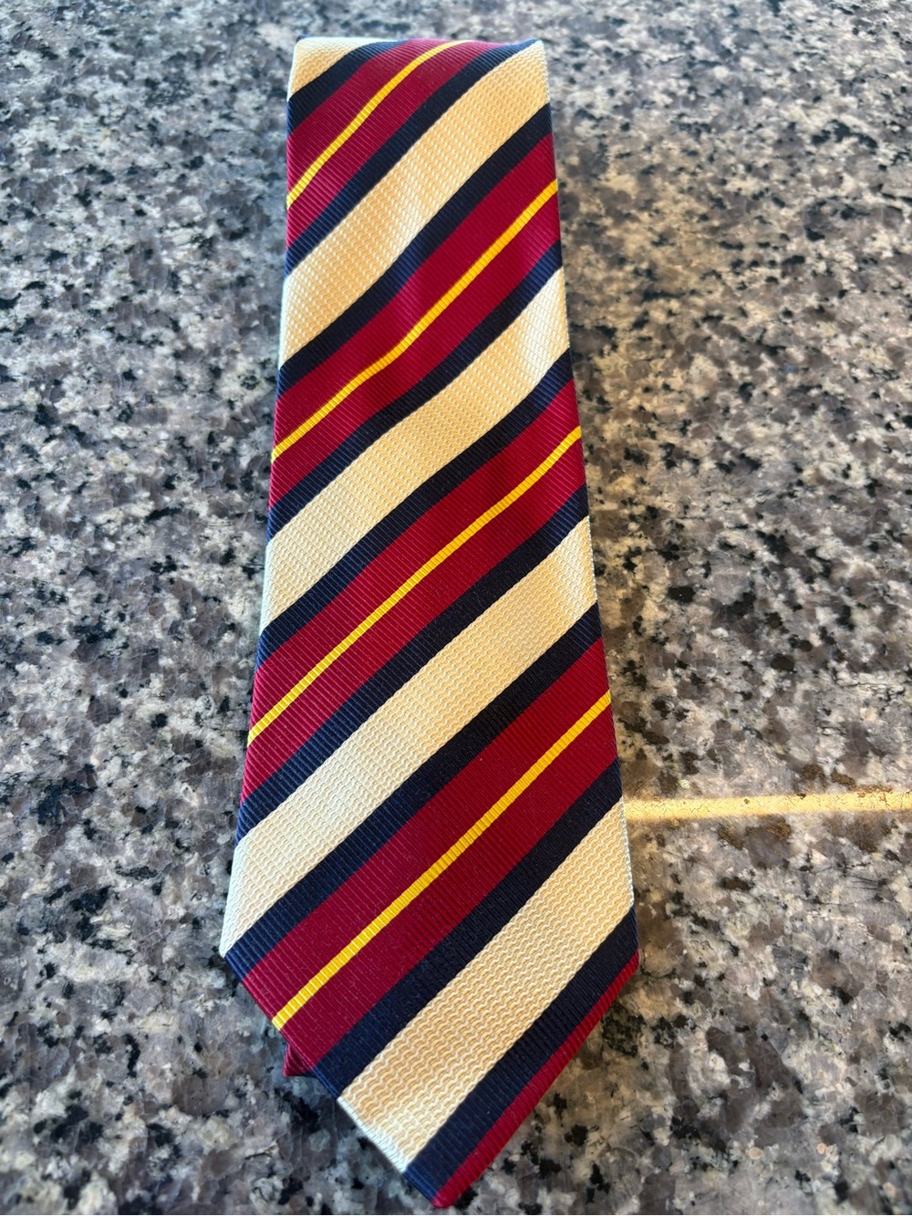Ermenegildo Zegna Red, Navy & Cream Striped Silk/Cotton Tie